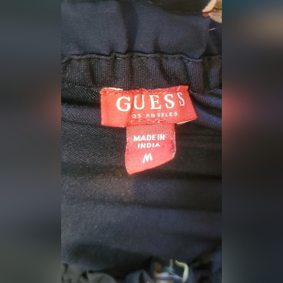 GUESS Navy Blue Floral Off The Shoulders Ruffled Sheer Sleeve Crop Top Blouse - Picture 5 of 6